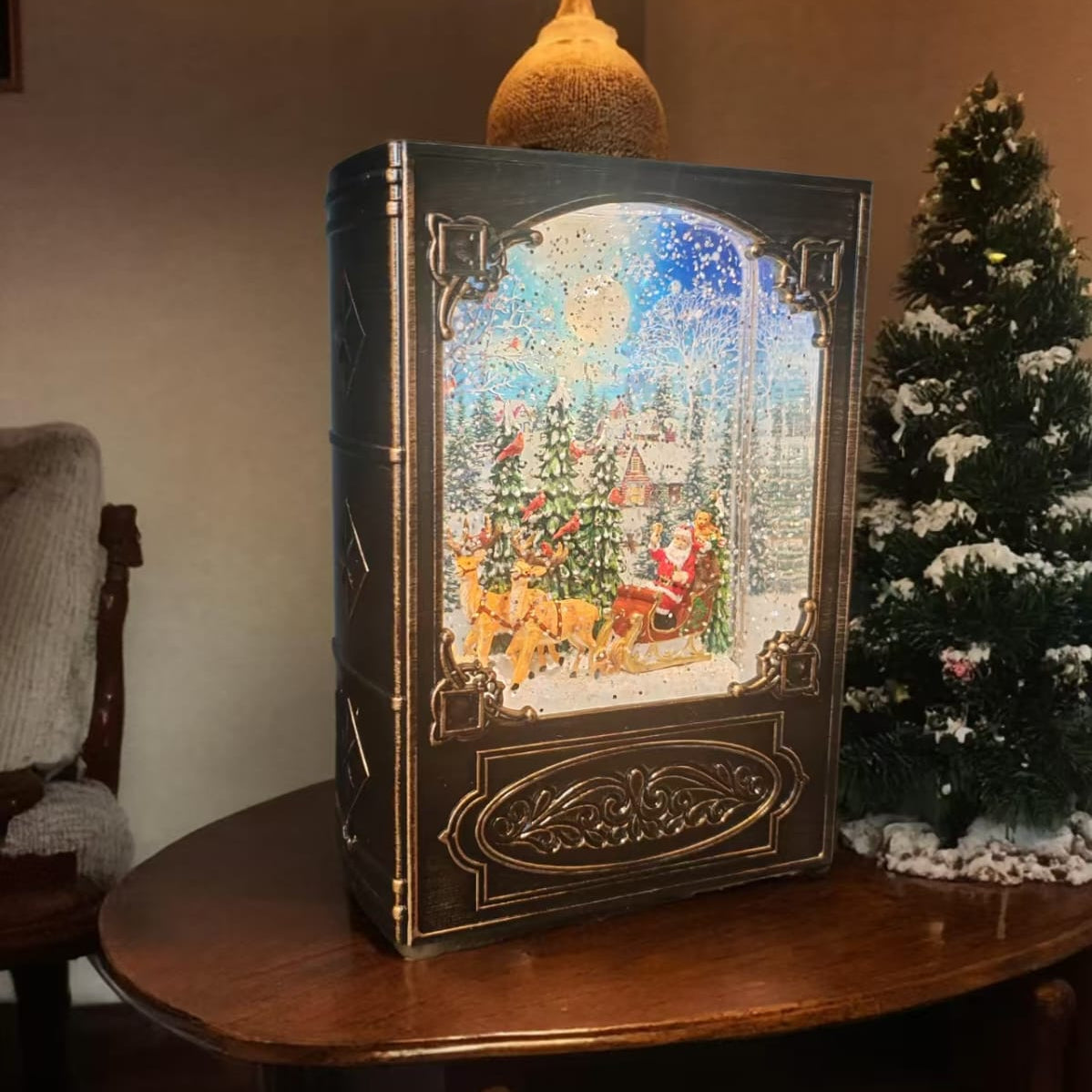 Christmas lamp, musical snow lamp, snow globe lamp, water lantern Christmas, holiday decoration, LED Christmas light, festive home decor, Christmas gift idea, snow effect lamp, Christmas music lamp.