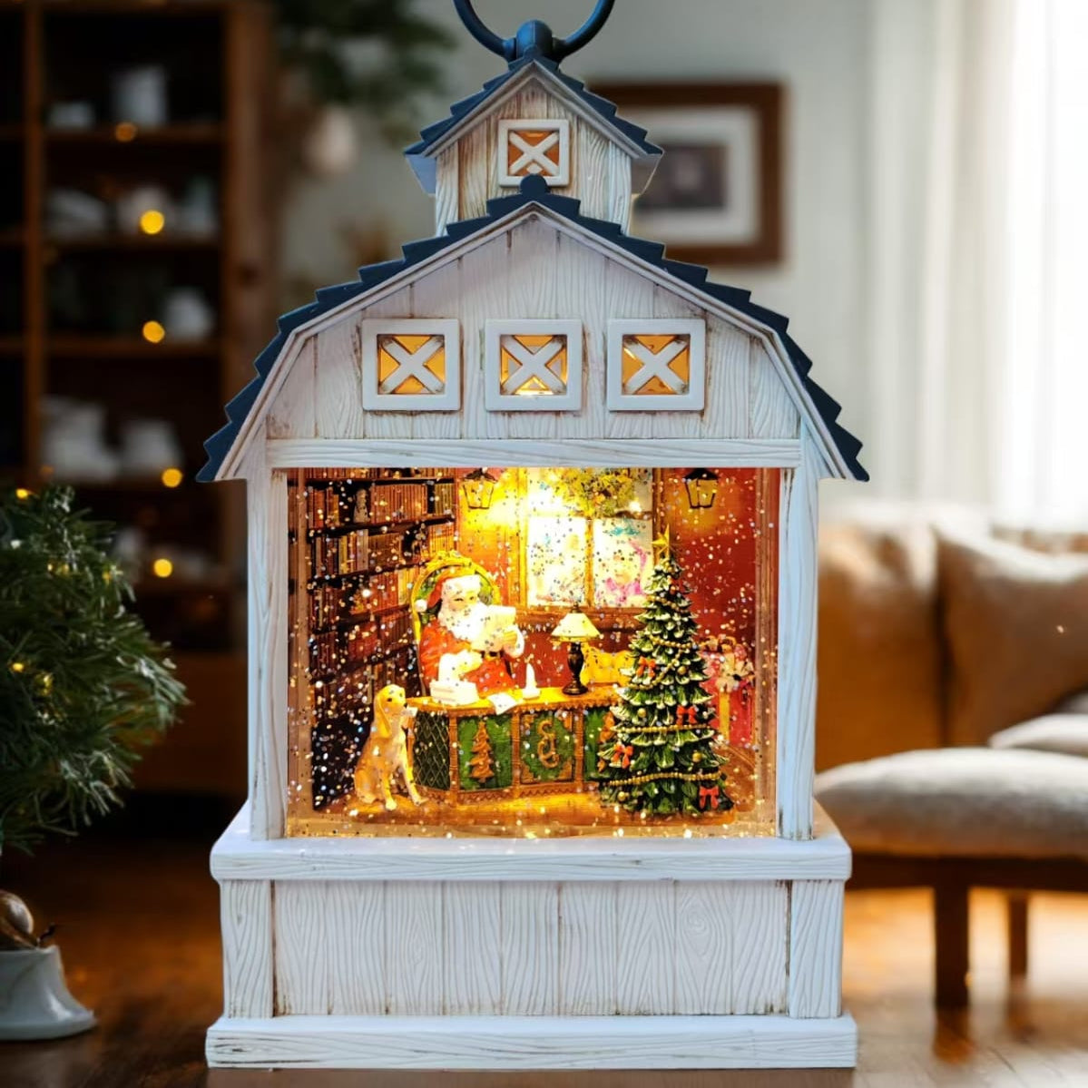 Christmas lamp, musical snow lamp, snow globe lamp, water lantern Christmas, holiday decoration, LED Christmas light, festive home decor, Christmas gift idea, snow effect lamp, Christmas music lamp.