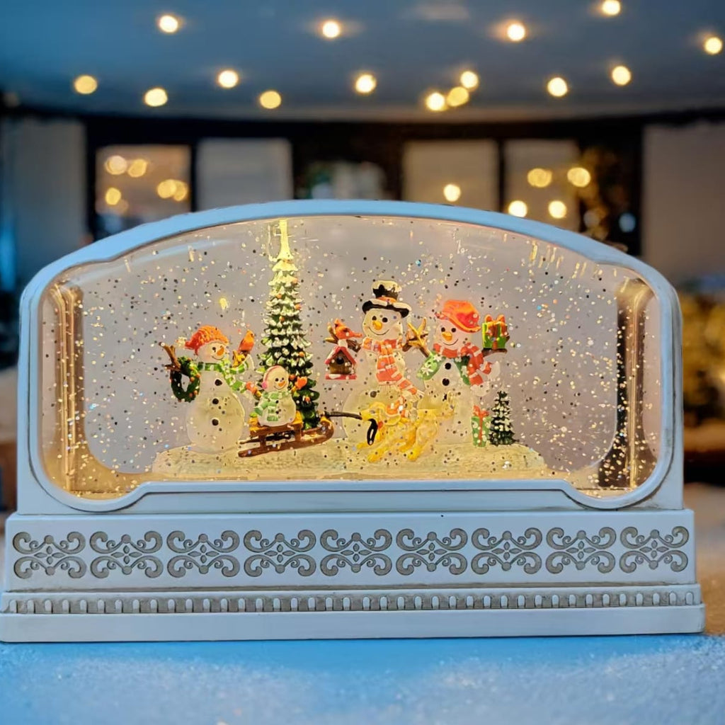 Musical Christmas Water Lamp with Snow Effect – Snowman family