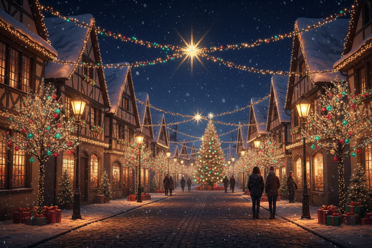 AMBIENTE DE NAVIDAD EN LA NOCHE CON LUCES DE NAVIDAD